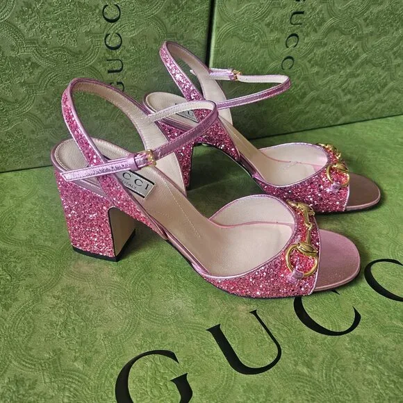 Gucci Horsebit Glittered Sandals - Pink size 37 - Picture 12 of 13